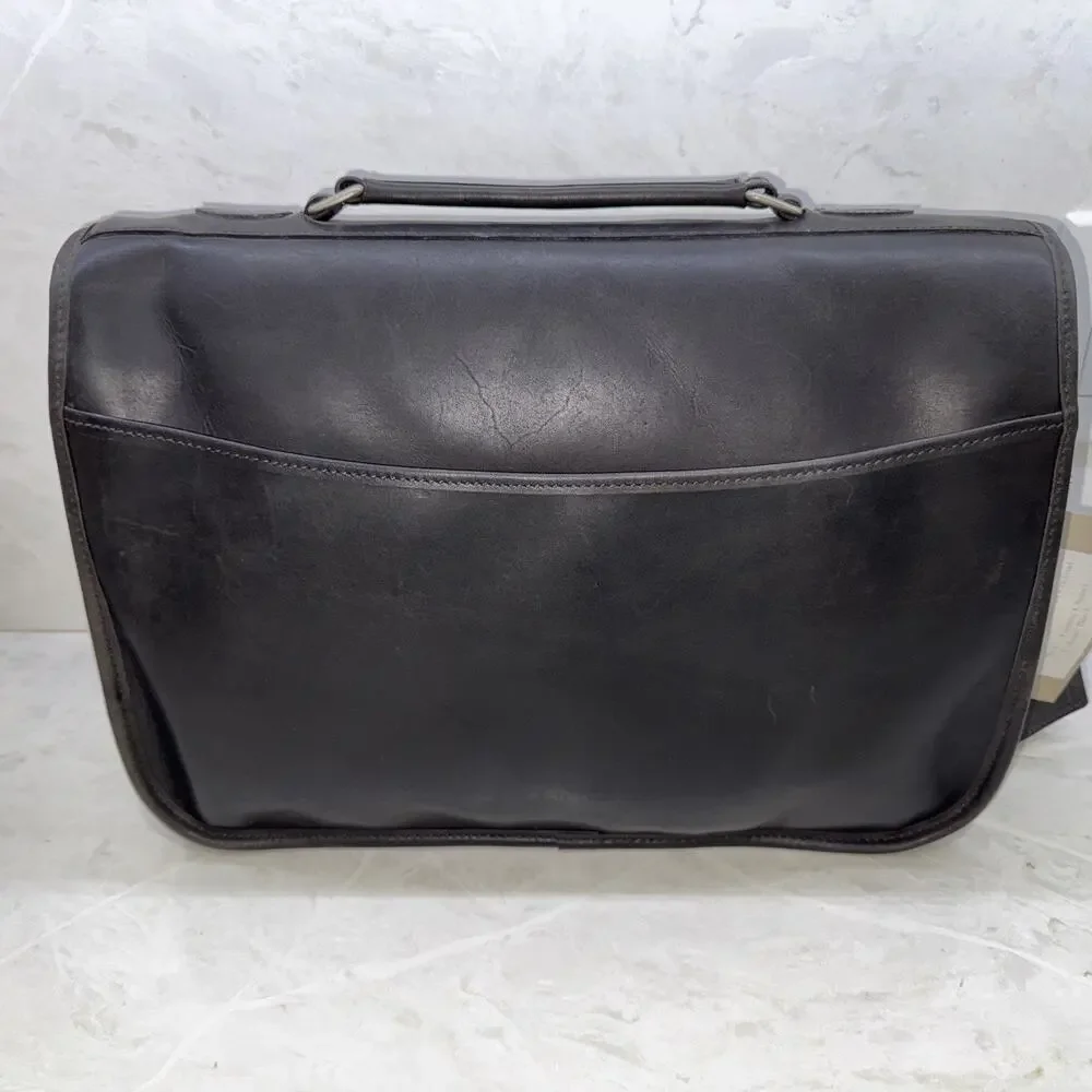 Tusting Clipper Leather Messenger Briefcase Black Bag Handmade In England